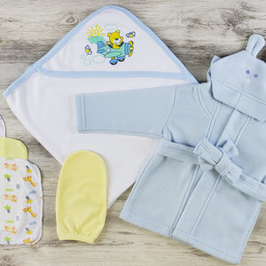 Bambini Hooded Towel, Wash Cloth, Mitten and Robe Layette Set