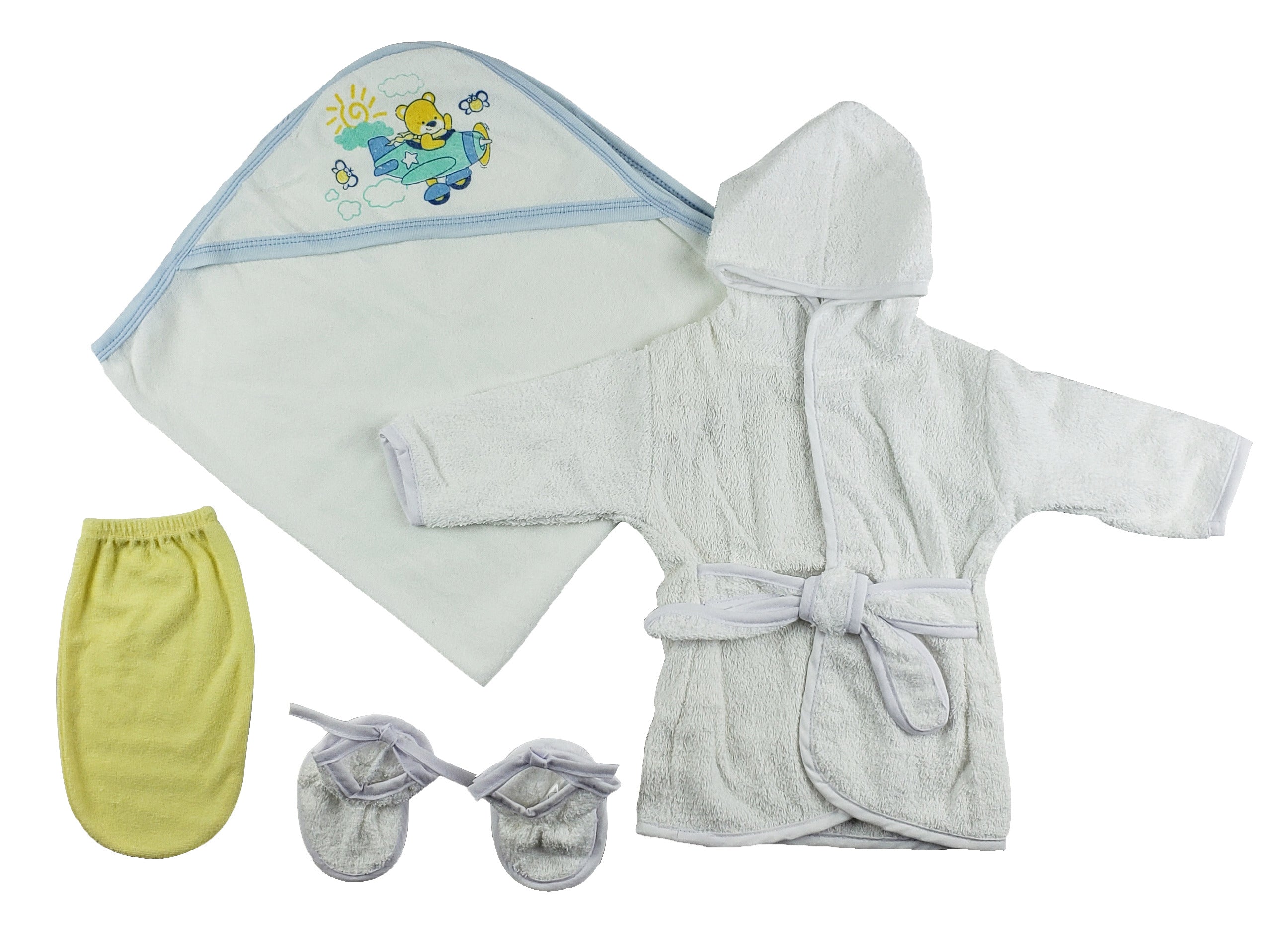 Boys Infant Robe, Hooded Towel and Washcloth Mitt 3 Piece Bath Set