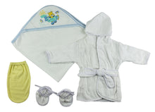 Boys Infant Robe, Hooded Towel and Washcloth Mitt 3 Piece Bath Set