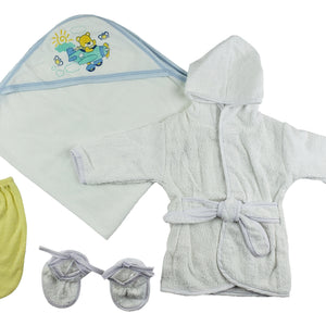 Boys Infant Robe, Hooded Towel and Washcloth Mitt 3 Piece Bath Set