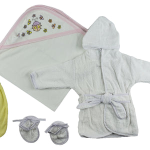 Girls Infant Robe, Hooded Towel and Washcloth Mitt 3 Piece Set