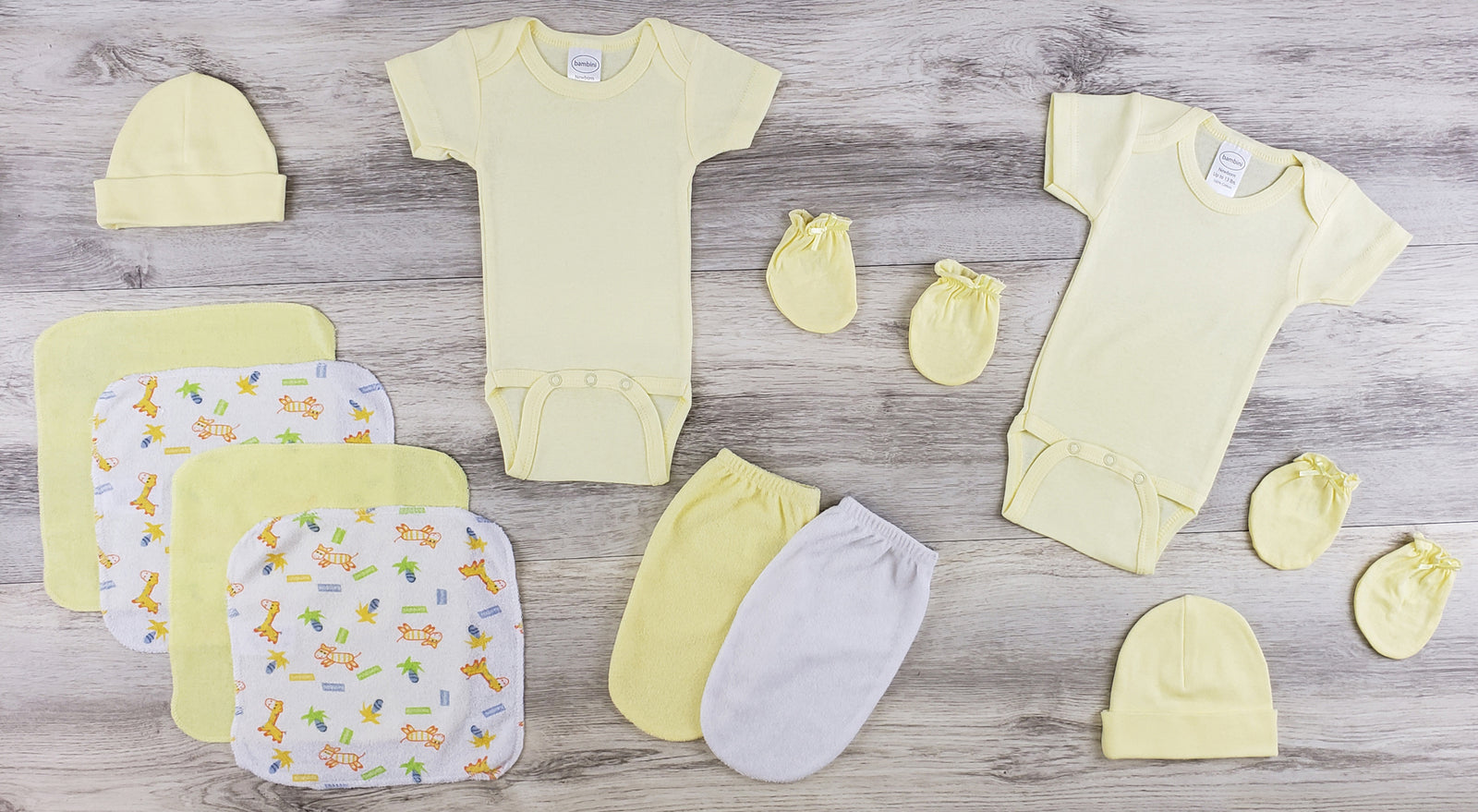 Bambini Onezie, Bath Mittens, Hats and Mittens Layette Set