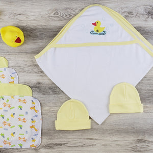 Bambini Hooded Towel, Bath Mittens and Caps Layette Set