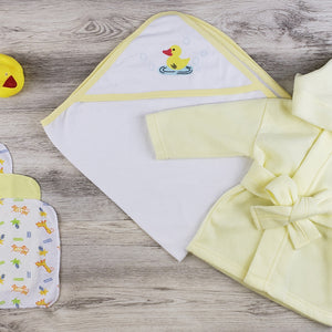 Bambini Hooded Towel, Wash Clothes and Robe Layette Set