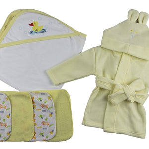 Yellow Infant Robe, Hooded Towel, Washcloths and Hand Washcloth Mitt 7 Piece Bath Set