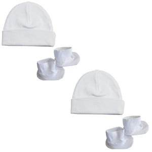White Bambini Cap and Bootie Set (Pack of 2)