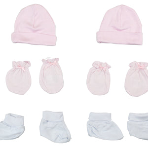 Comfortable Bambini Girl's Cap, Booties and Mittens 6 Piece Layette Set
