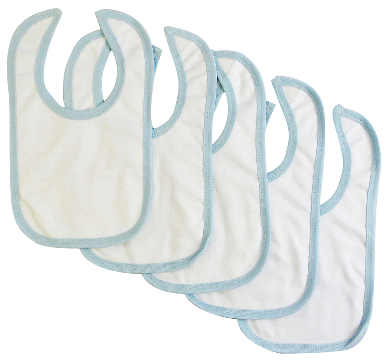 White Interlock Bambini Bib with Blue Binding (Pack of 5)
