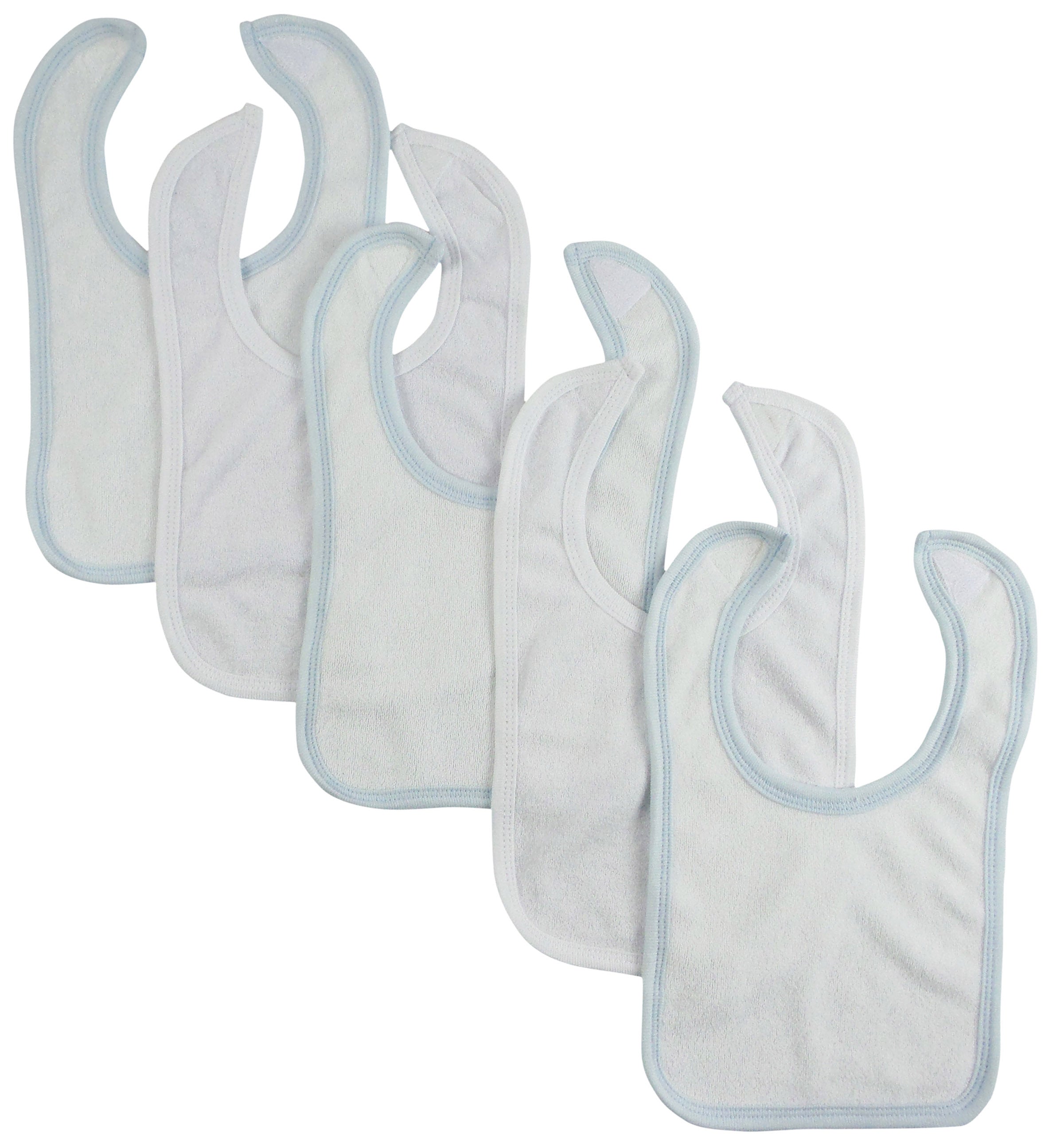 White Bambini Bib with Blue Trim and White Trim (Pack of 5)
