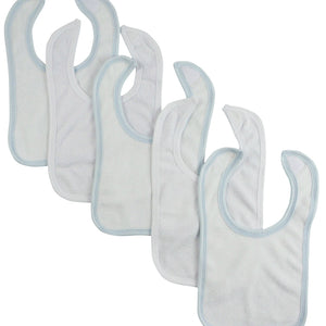 White Bambini Bib with Blue Trim and White Trim (Pack of 5)