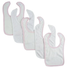 White Bambini Bib with Pink Trim and White Trim (Pack of 5)
