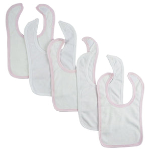 White Bambini Bib with Pink Trim and White Trim (Pack of 5)