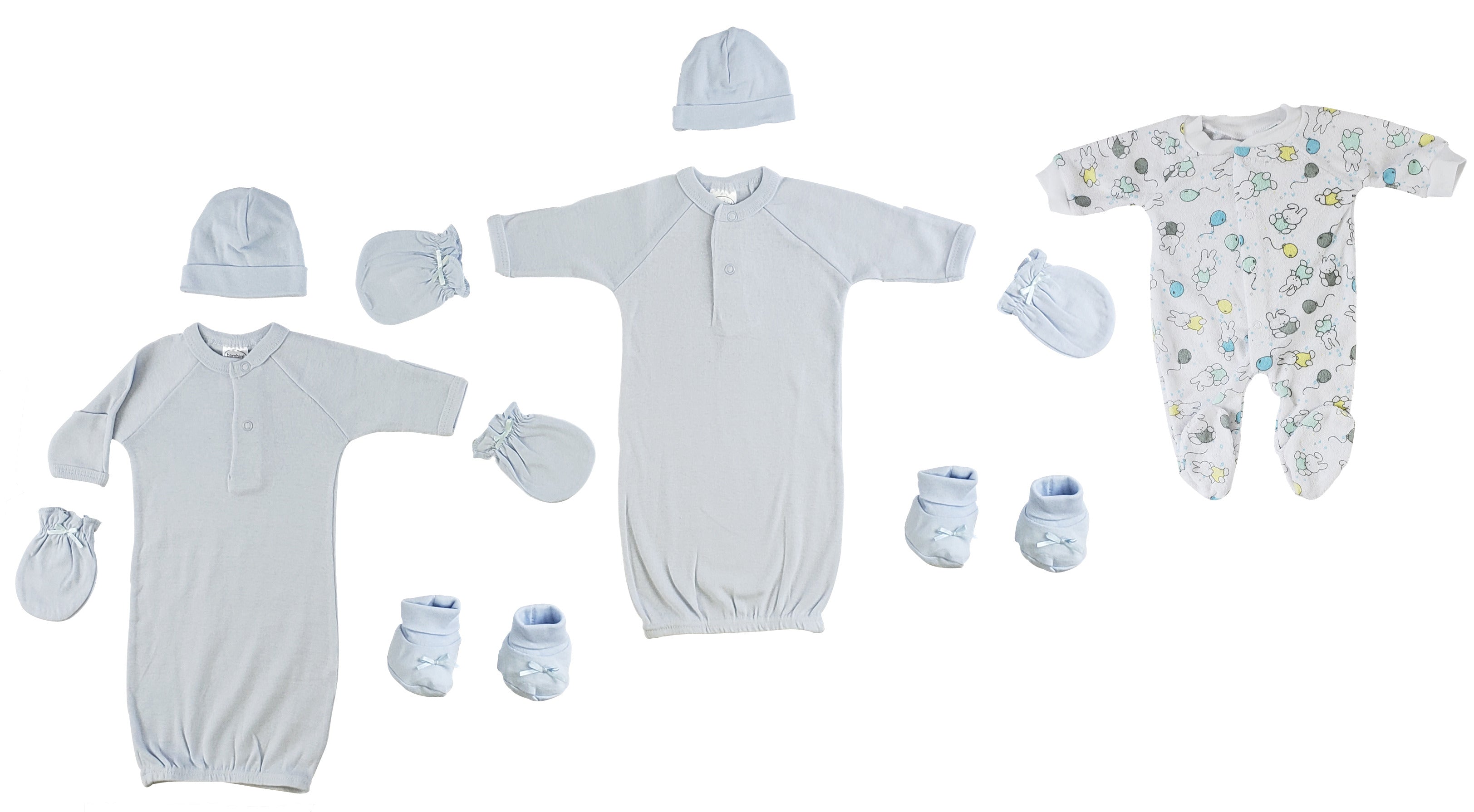 Boys Preemie Gowns, Sleep-n-Play, Caps, Mittens and Booties 8 Piece Set