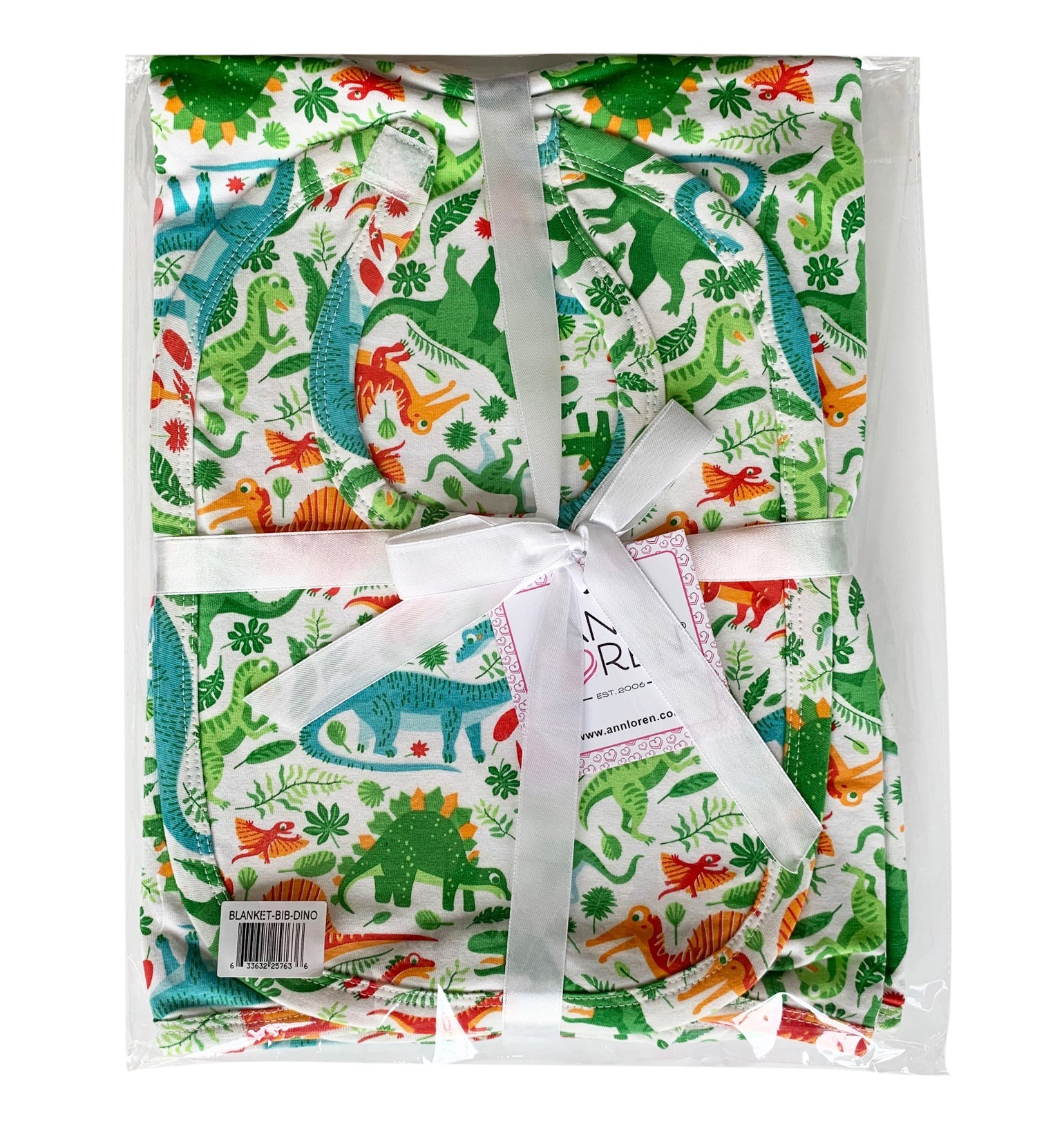 2 Pc Cotton Annloren Baby Boy Dinosaur Blanket & Bib Gift Set