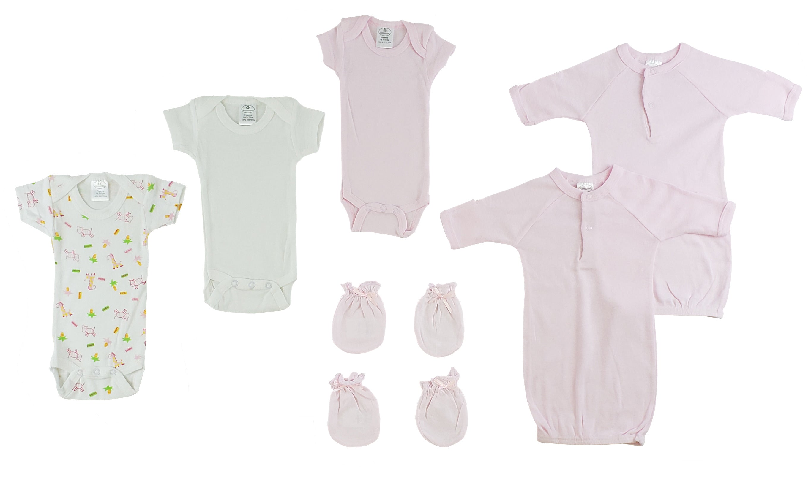 Girls Preemie Onezies, Gowns and Mittens Set
