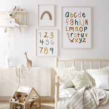 Retro Girls Alphabet, Numbers, Rainbow and Shapes Art Prints (Set of 4)