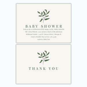 Cocoon Leaves Baby Shower Invitations and Thank You Cards