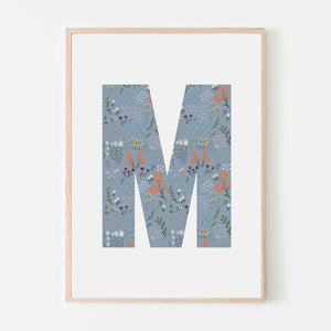 Blue Floral Letter Art Print