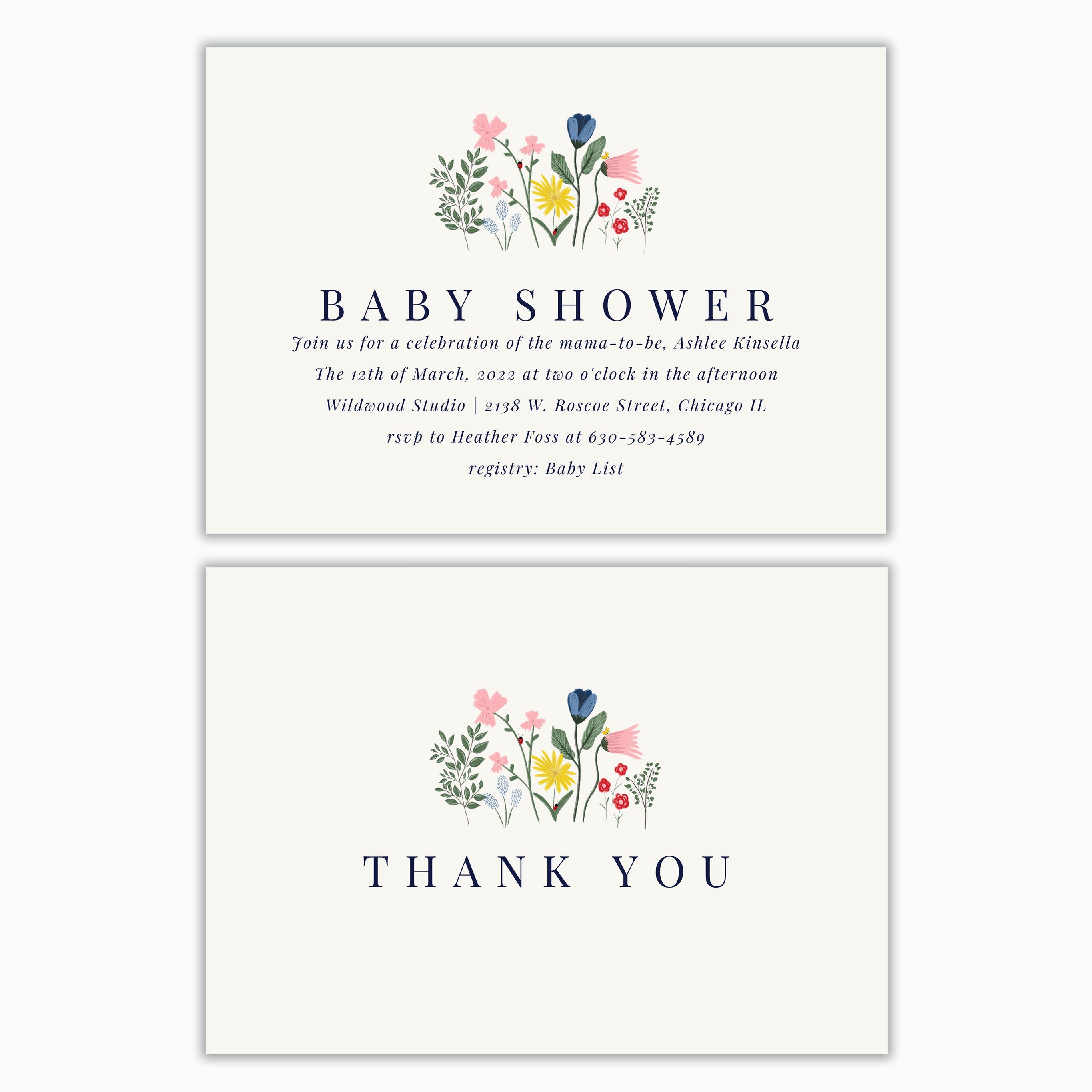 Garden Flowers Baby Shower Invitations and Thank You Cards
