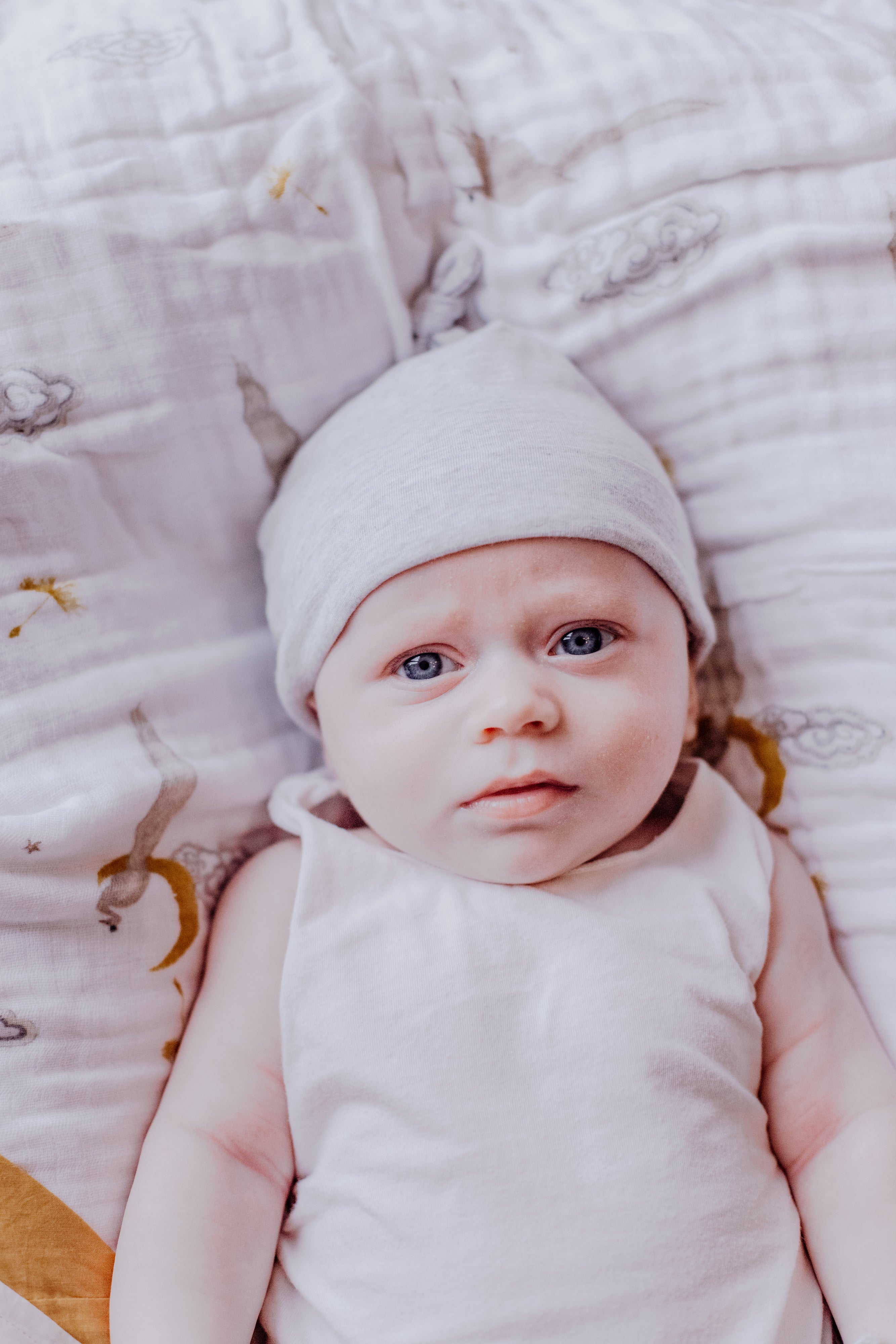 Grey Erawan Cotton Bandana Bib, Mitten, Hat Set for Newborn