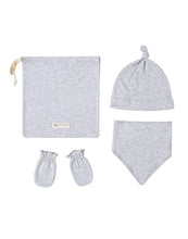 Grey Erawan Cotton Bandana Bib, Mitten, Hat Set for Newborn