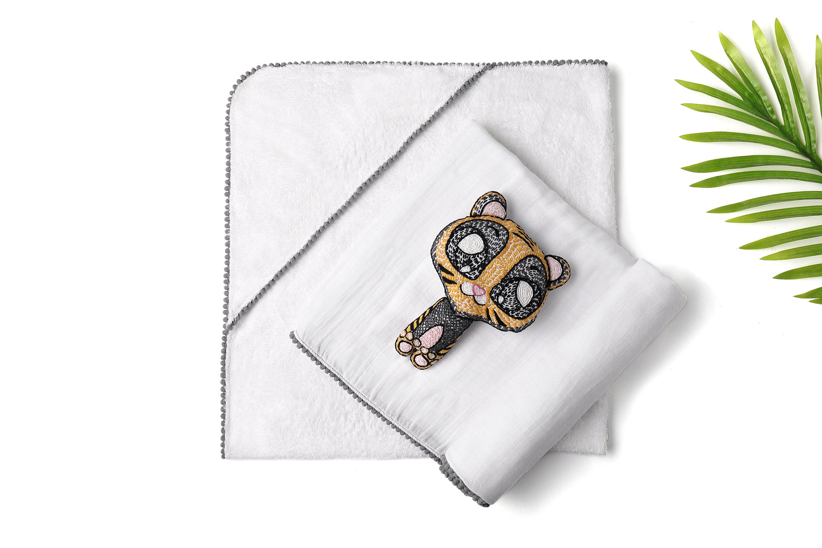3 Pc Newborn Swaddle with Toy Rattle Essential Set Hooded Towel