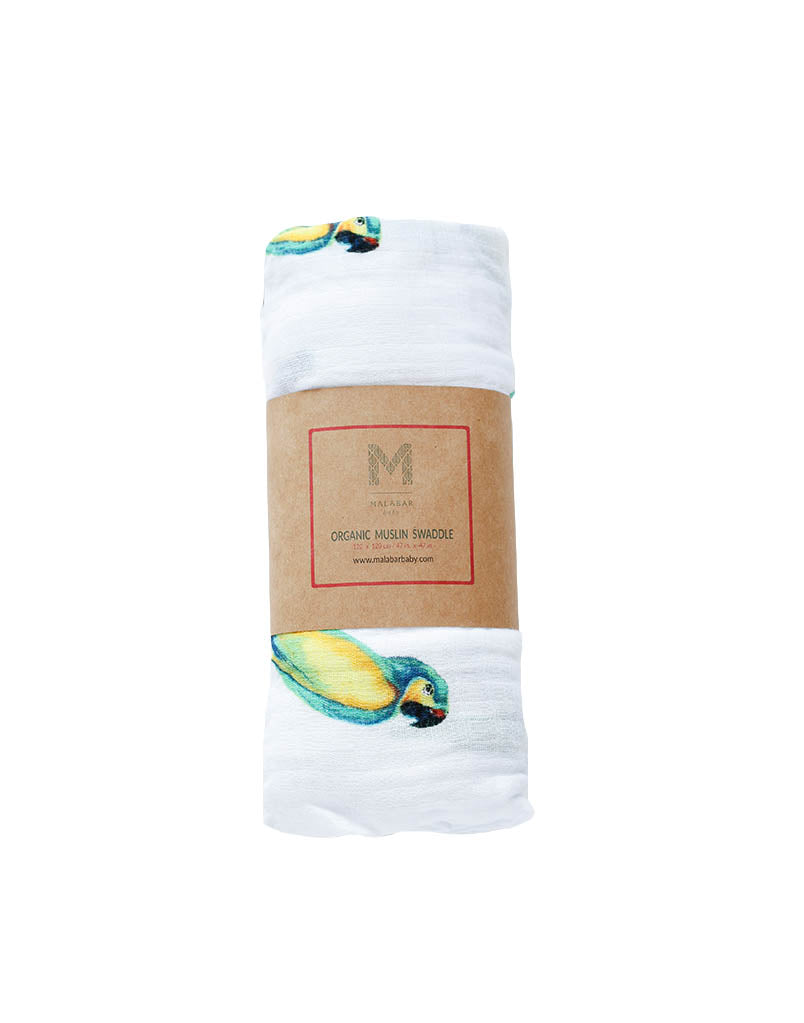 Organic Breathable Cotton Parrot Print Baby Swaddle