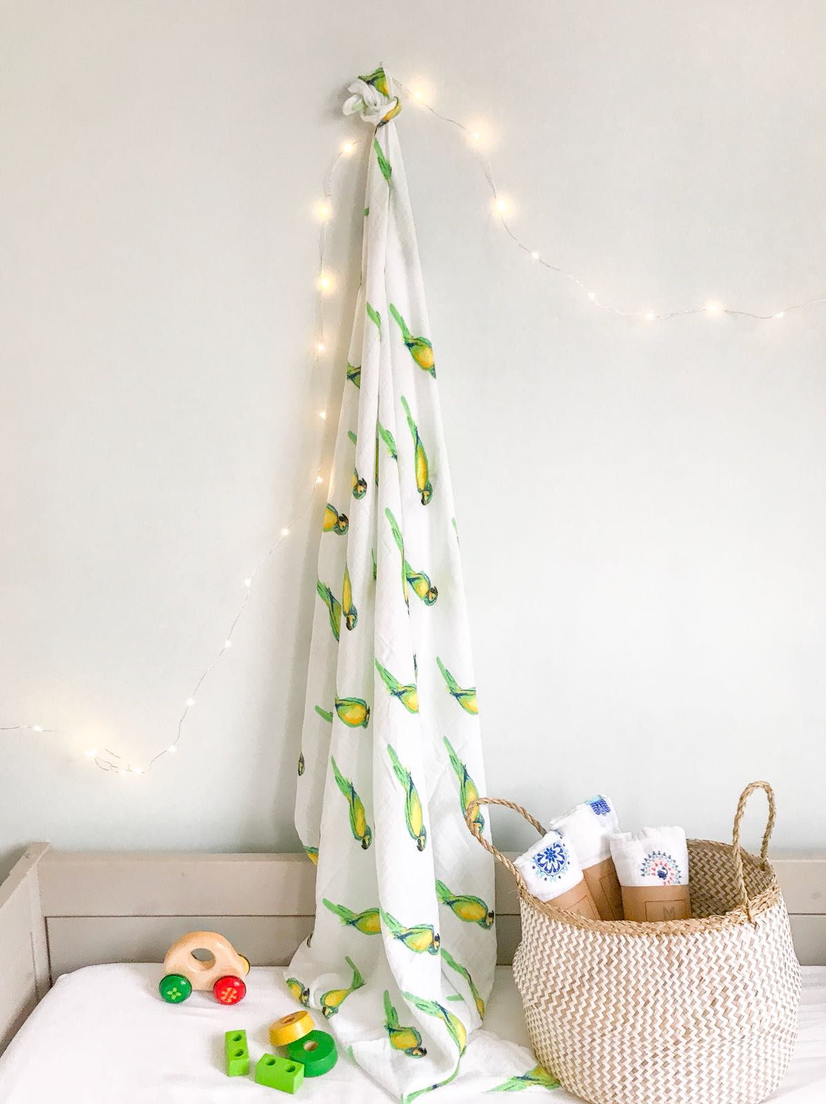 Organic Breathable Cotton Parrot Print Baby Swaddle