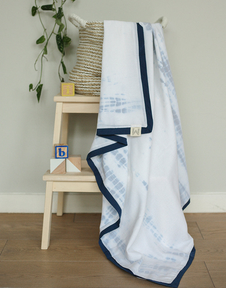 Kyoto Blue Natural Breathable Cotton Dohar Baby Blanket