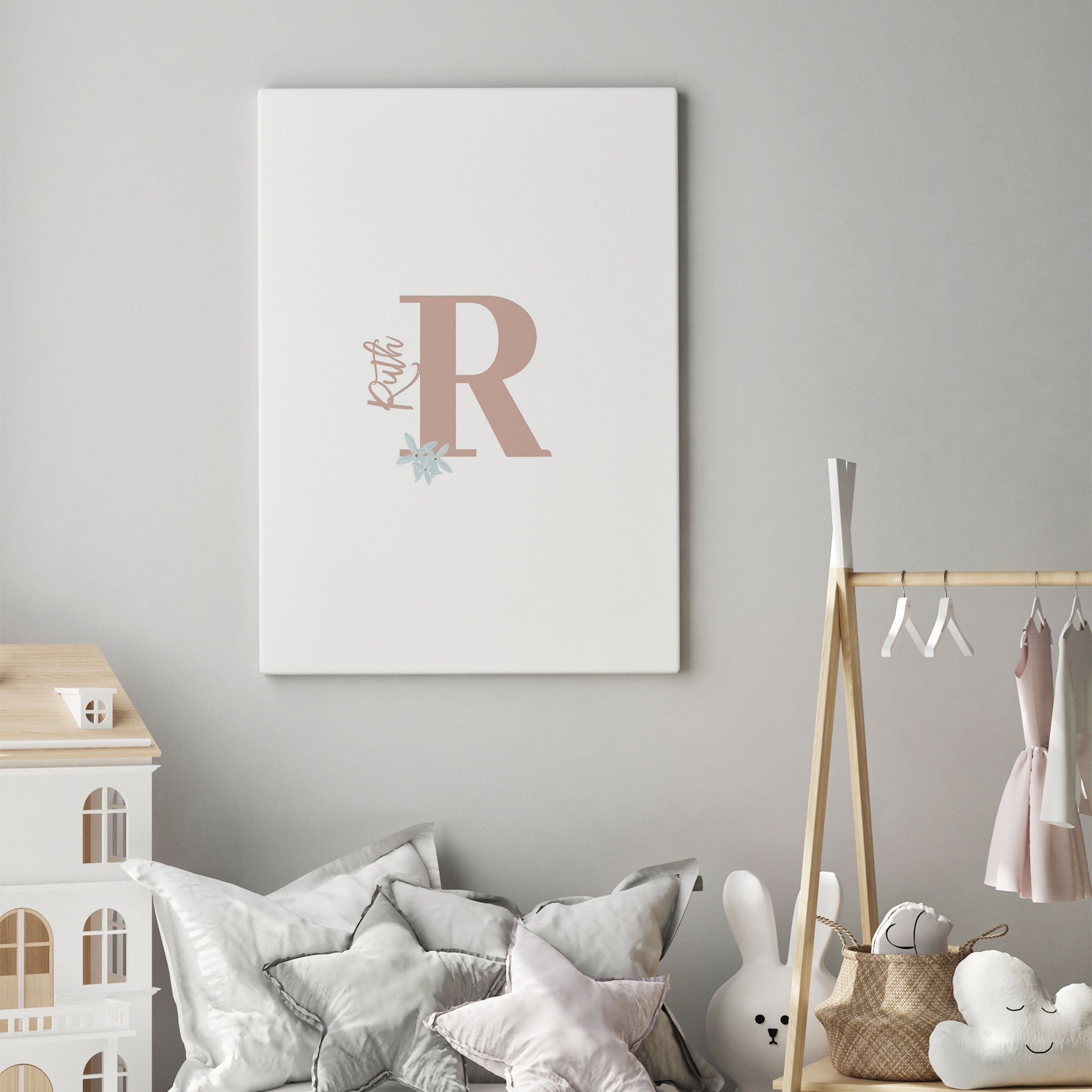 Pink Name Sign with White Flowers