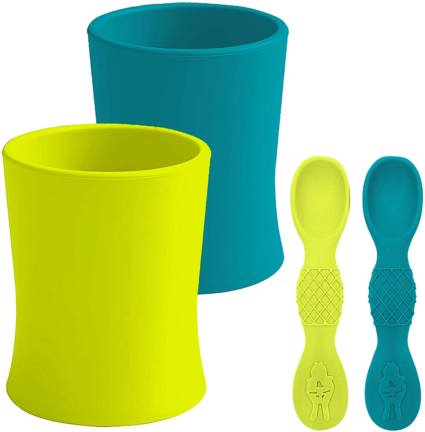 SALE: Turqoise & Green - 4oz Baby Training Cups With Training Spoons