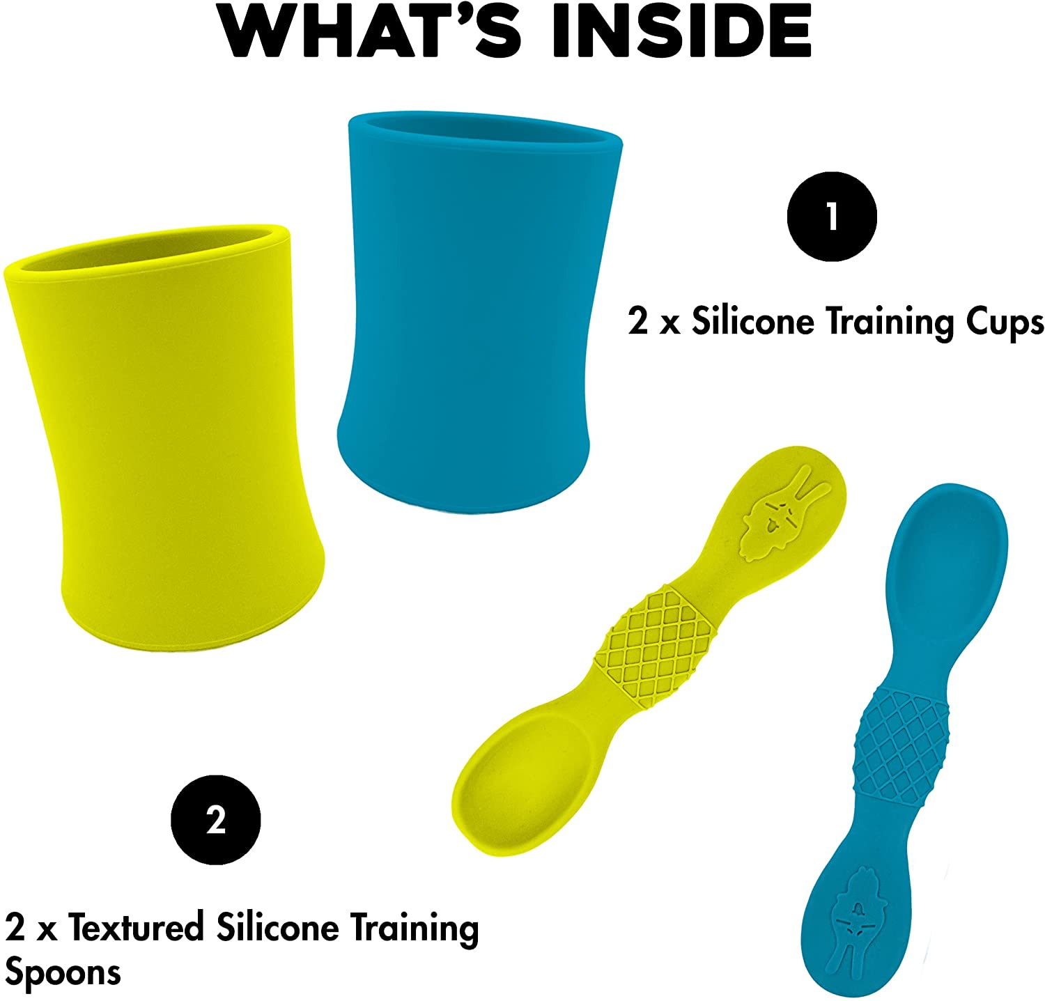 SALE: Turqoise & Green - 4oz Baby Training Cups With Training Spoons