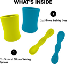 SALE: Turqoise & Green - 4oz Baby Training Cups With Training Spoons
