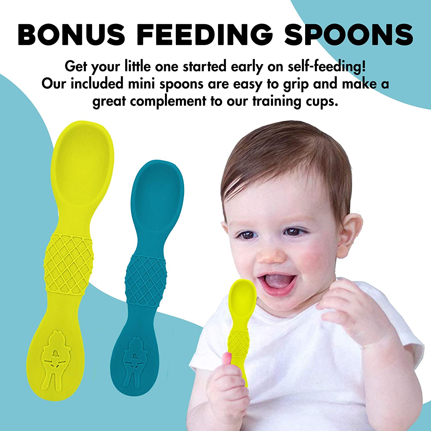 SALE: Turqoise & Green - 4oz Baby Training Cups With Training Spoons