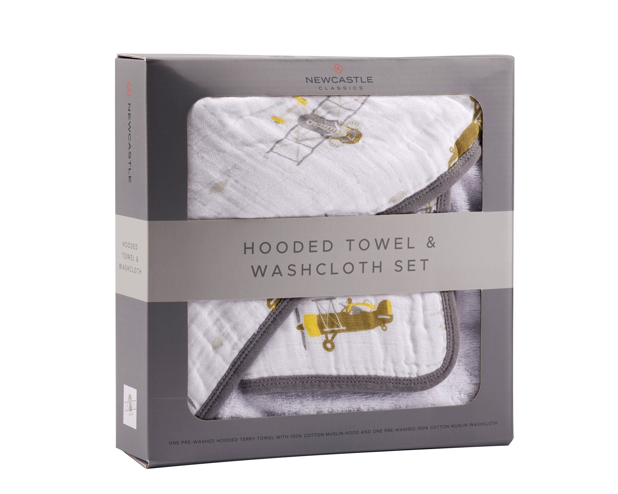 Flying Elephant Cotton Hooded Towel and Washcloth Set