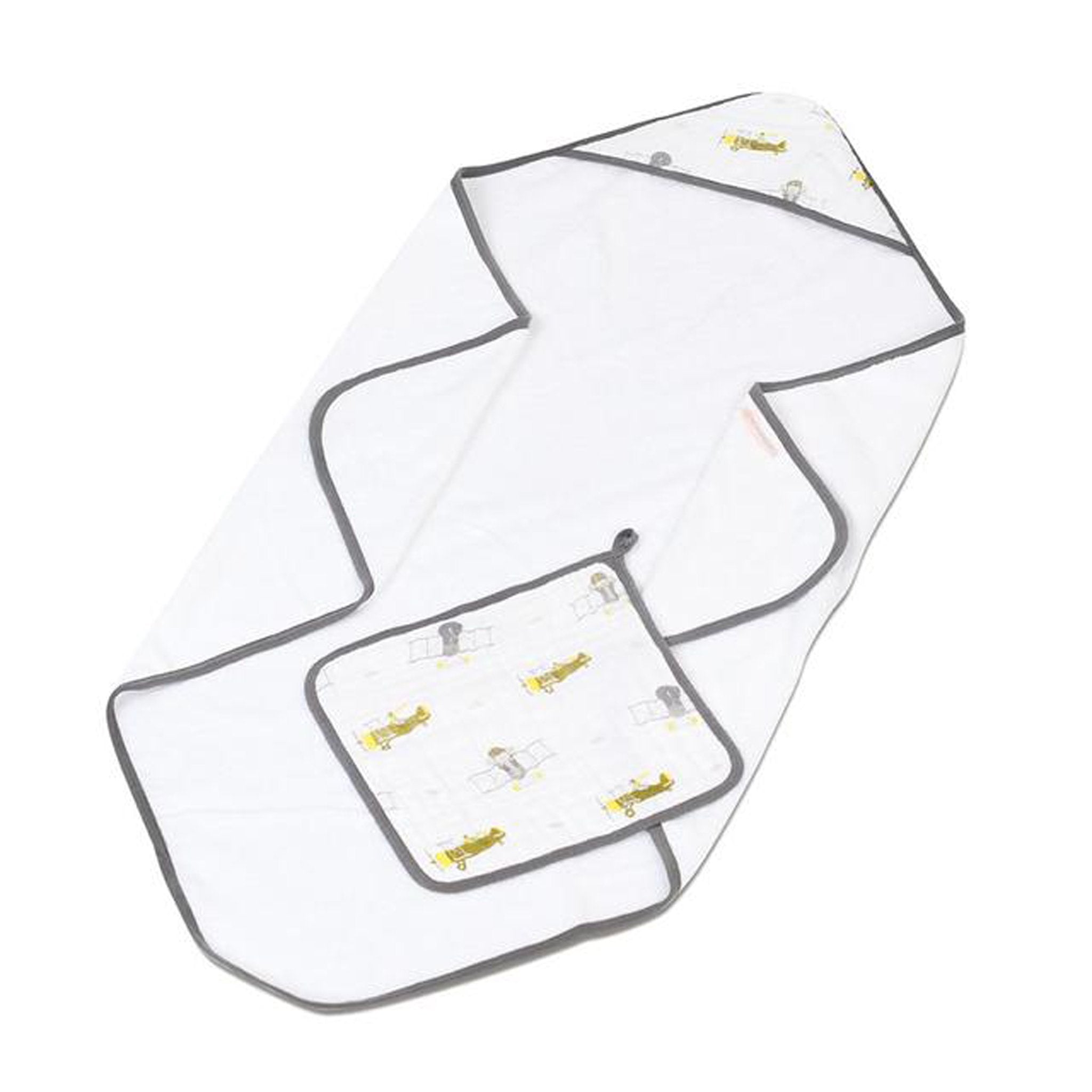 Flying Elephant Cotton Hooded Towel and Washcloth Set