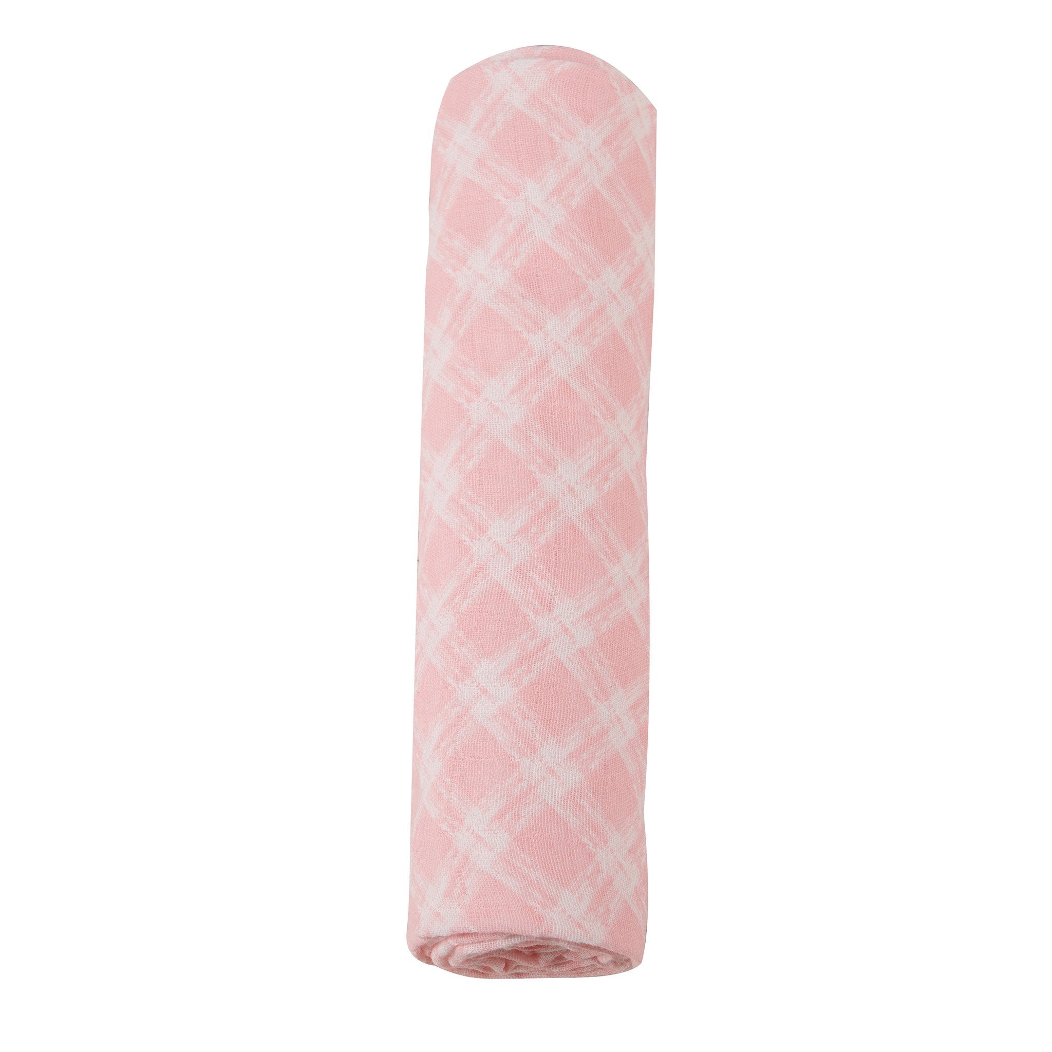 Primrose Pink Plaid Cotton Muslin Swaddle