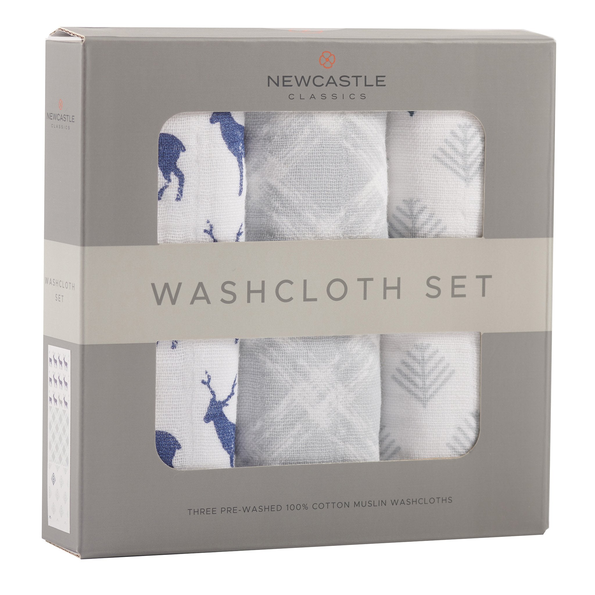 Blue Deer Cotton Washcloth Set 3PK