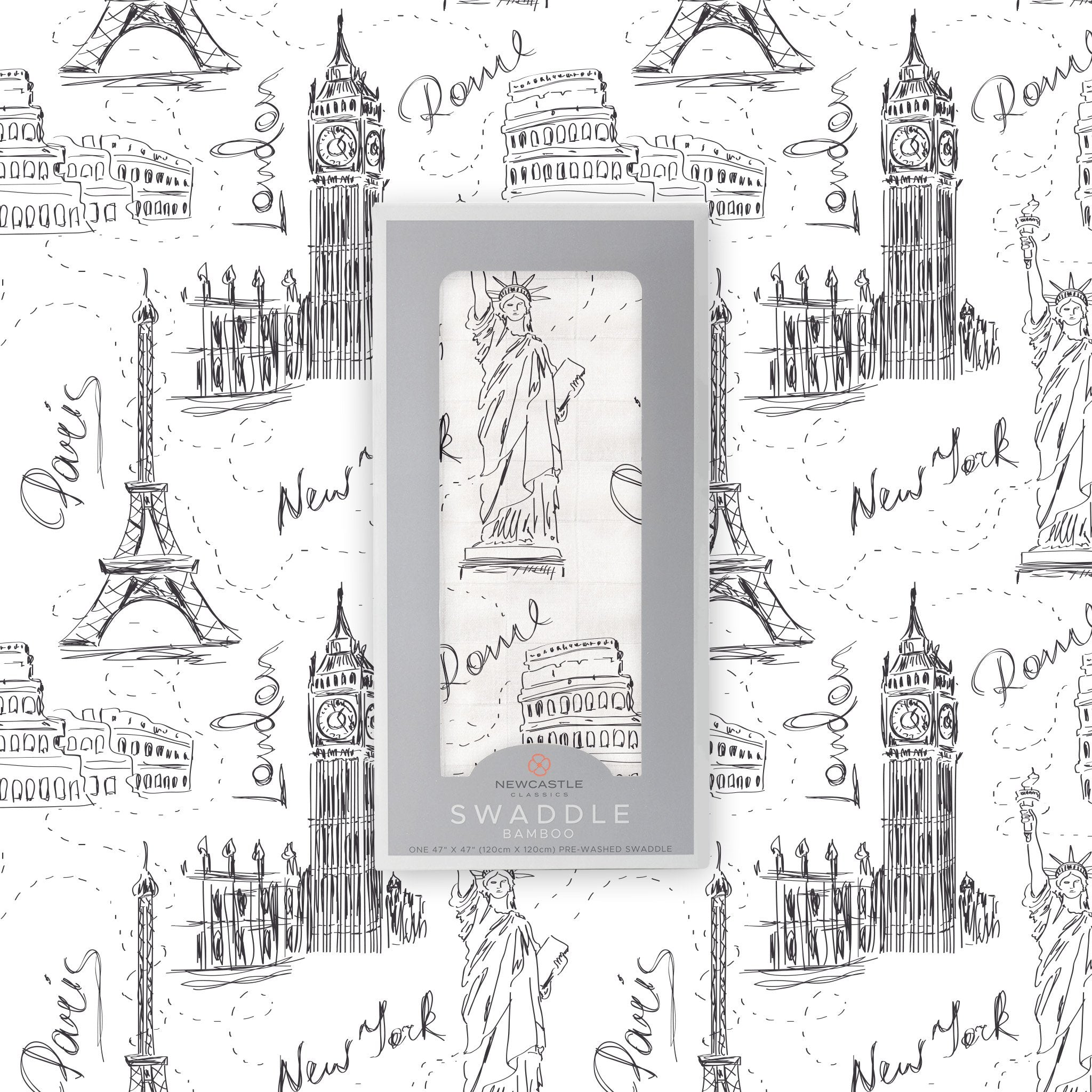 London, Paris, New York Bamboo Muslin Baby Swaddle