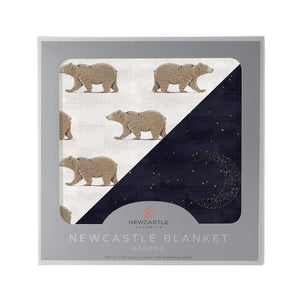 Goodnight Bear and Midnight Moon Bamboo Muslin Newcastle Blanket