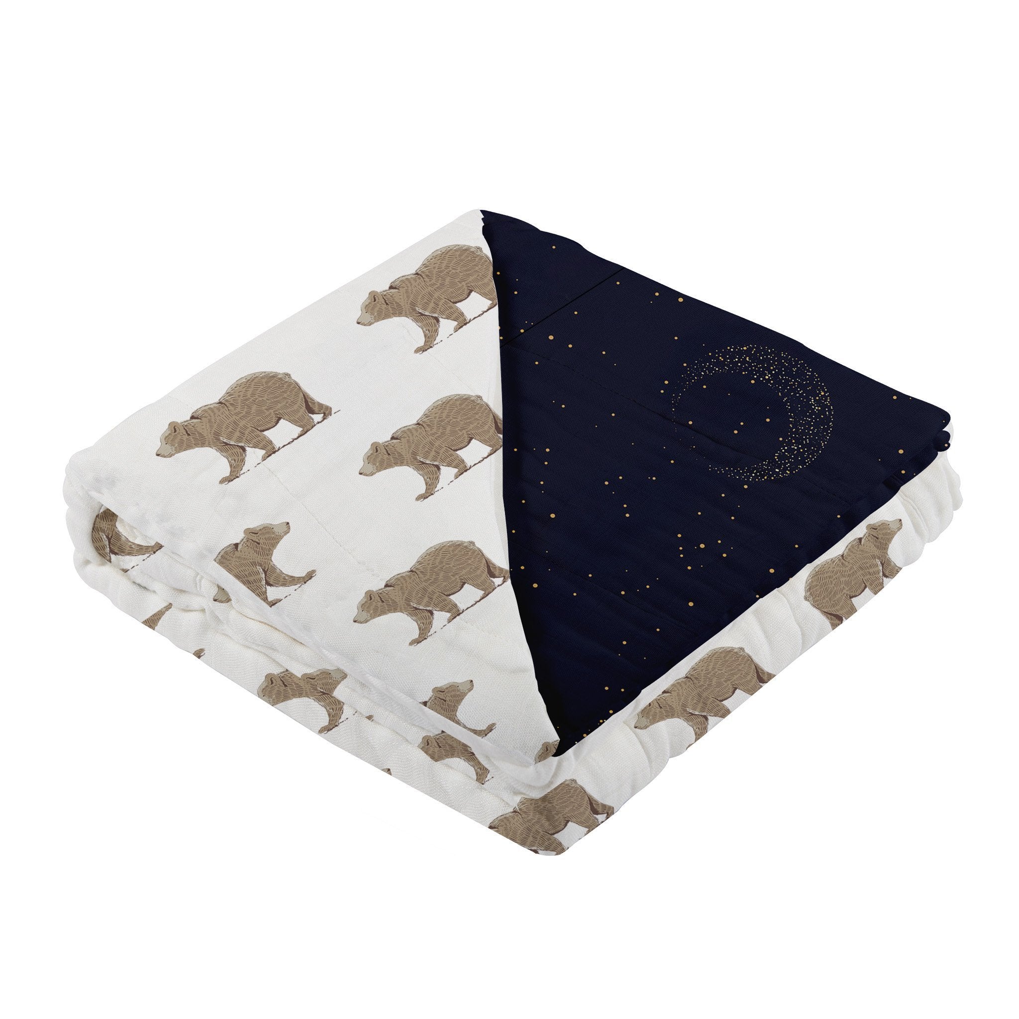 Goodnight Bear and Midnight Moon Bamboo Muslin Newcastle Blanket