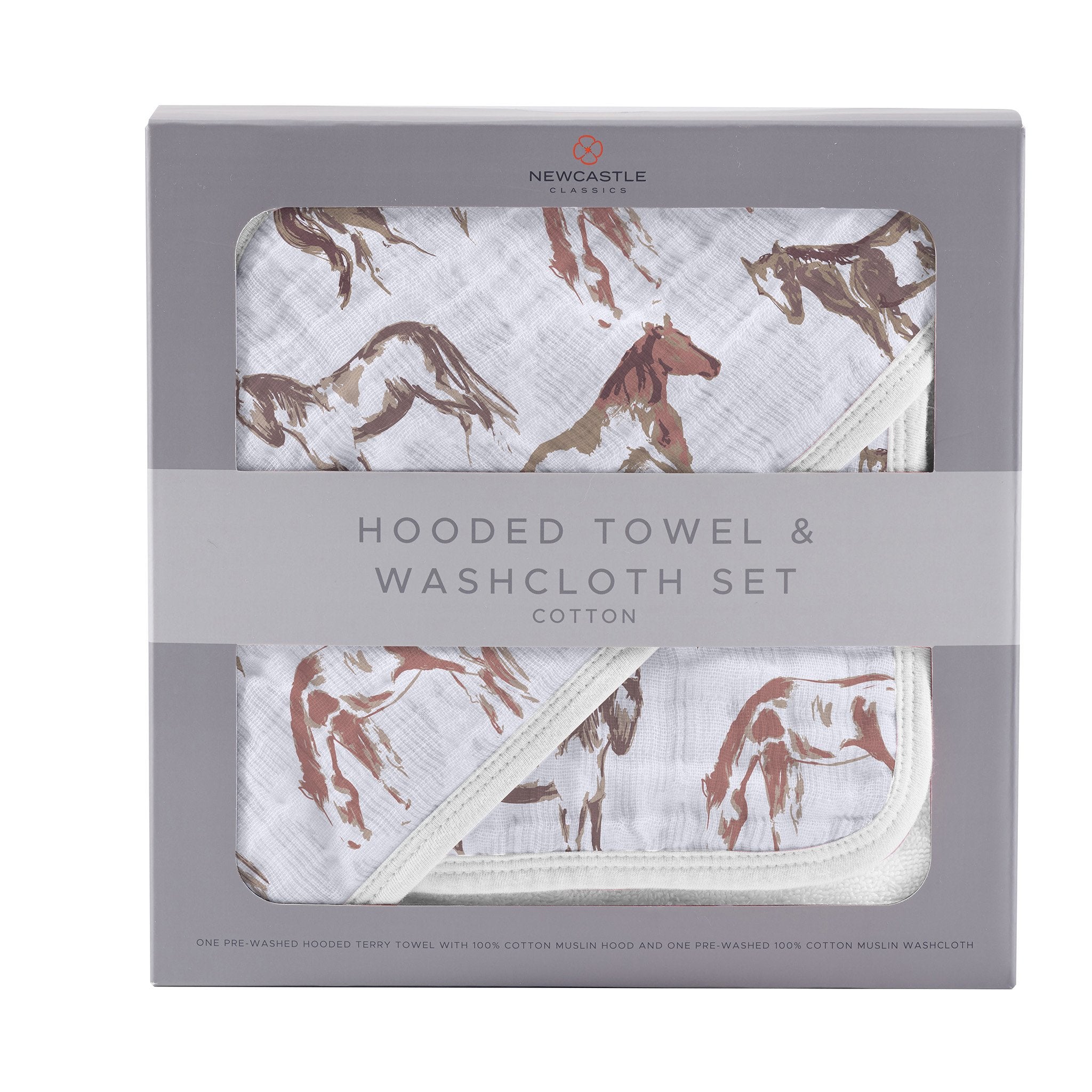 Wild Horses Cotton Hooded Towel and Washcloth Set
