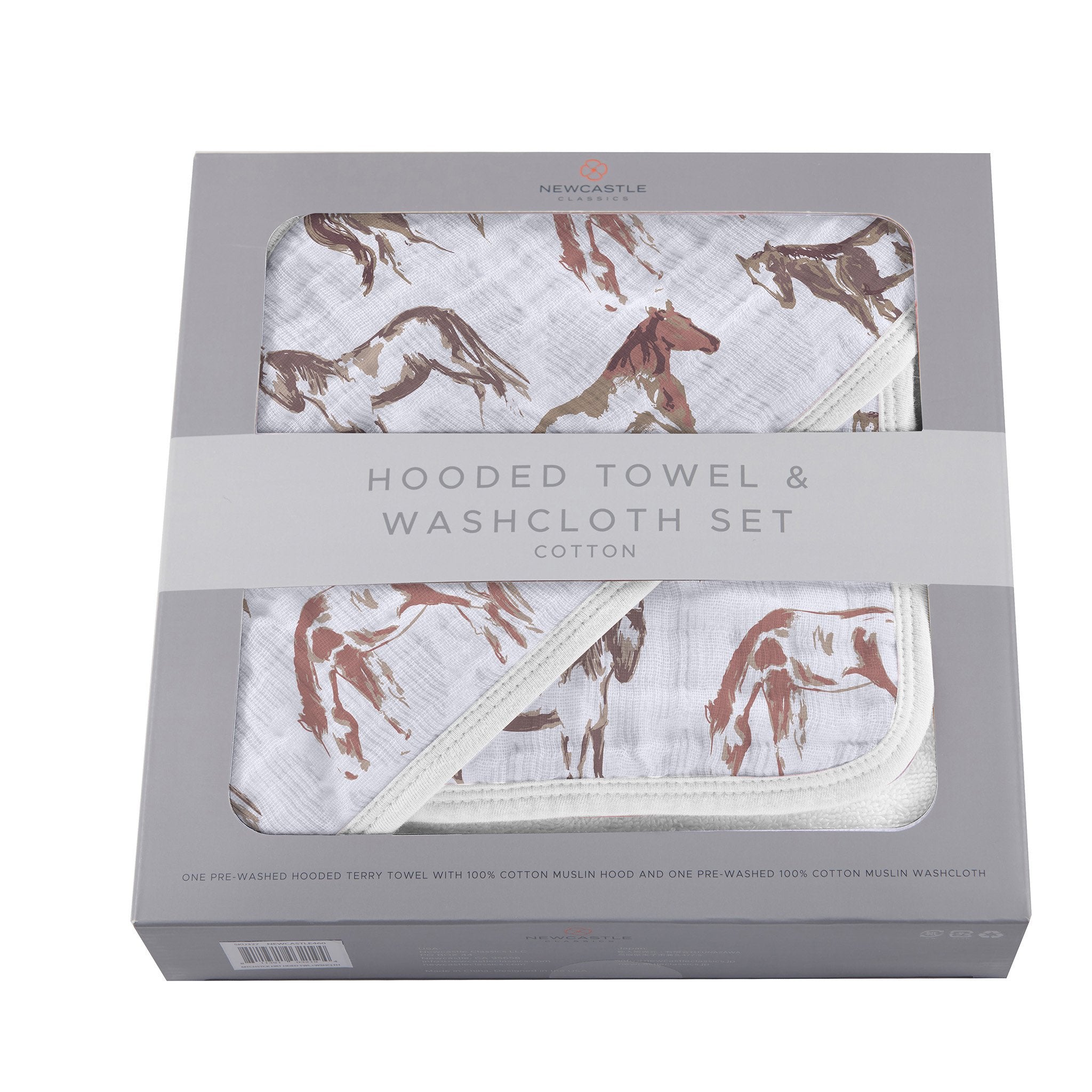 Wild Horses Cotton Hooded Towel and Washcloth Set