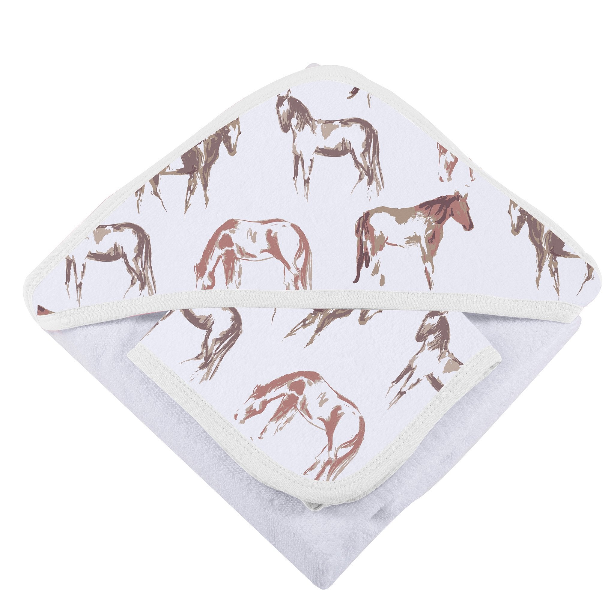 Wild Horses Cotton Hooded Towel and Washcloth Set