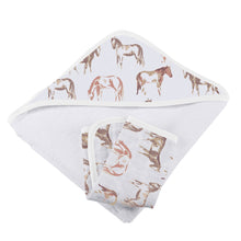 Wild Horses Cotton Hooded Towel and Washcloth Set