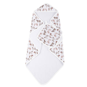 Wild Horses Cotton Hooded Towel and Washcloth Set