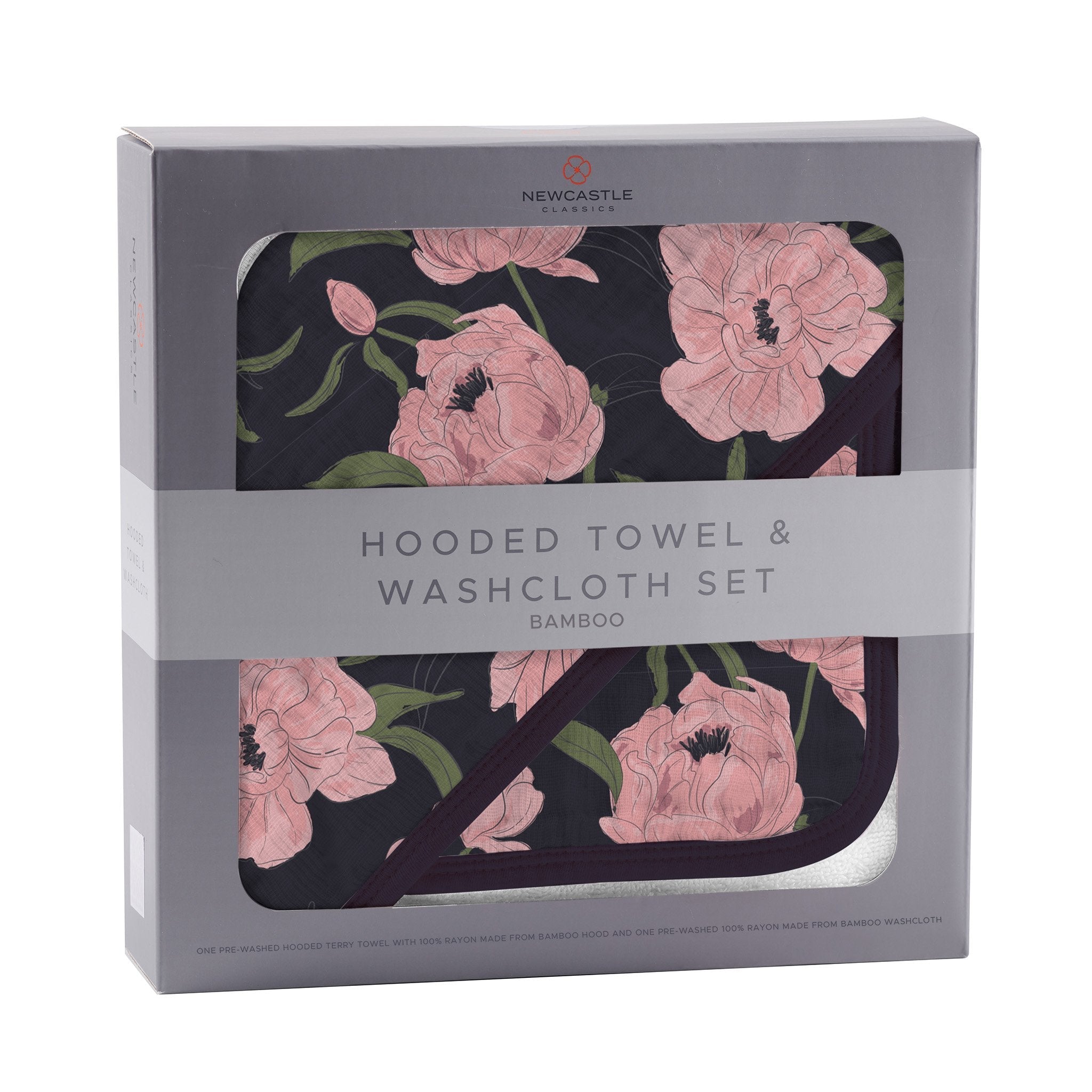 Peonies Hooded Bamboo Muslin Baby Towel and Washcloth Set