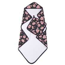 Peonies Hooded Bamboo Muslin Baby Towel and Washcloth Set