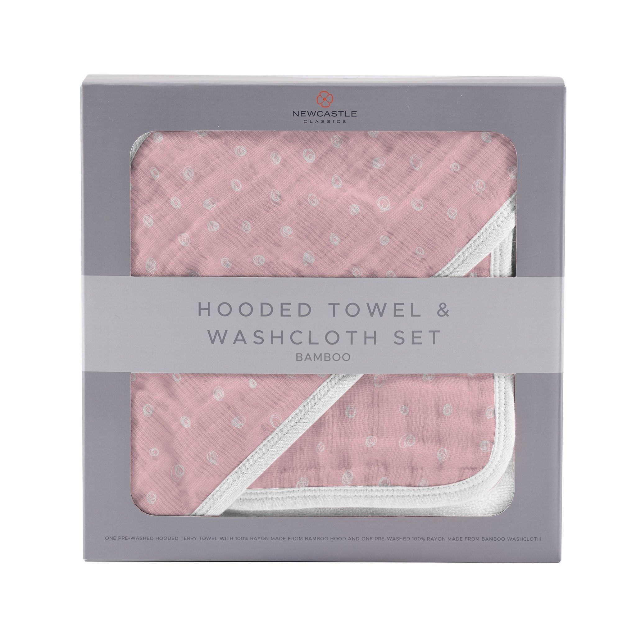 Pink Pearl Polka Dot Bamboo Hooded Towel and Washcloth Set