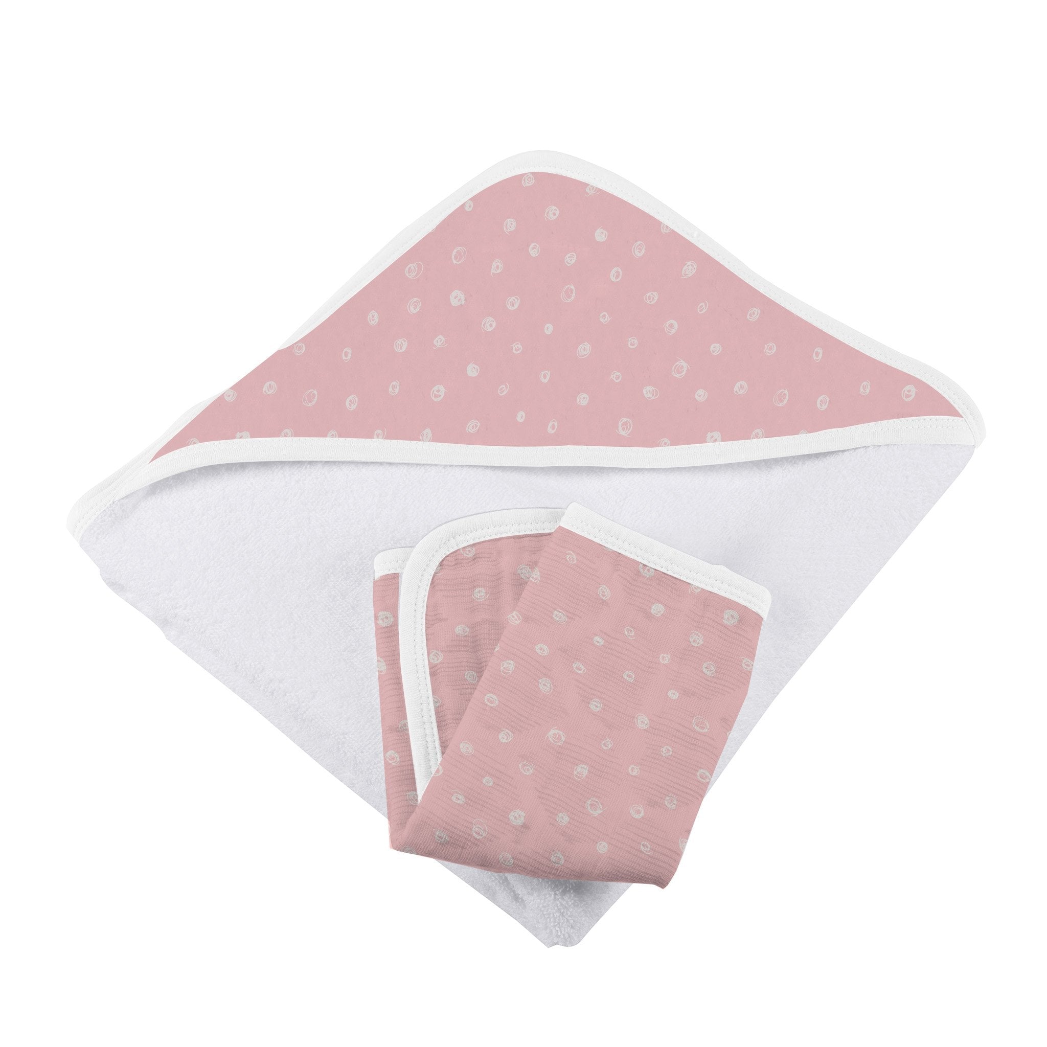 Pink Pearl Polka Dot Bamboo Hooded Towel and Washcloth Set
